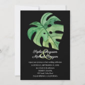 Tropical Monstera Leaf on Black Wedings Invites (Vorderseite)