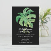 Tropical Monstera Leaf on Black Wedings Invites (Stehend Vorderseite)