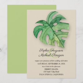 Tropical Monstera Leaf on Tan Wedding Invites