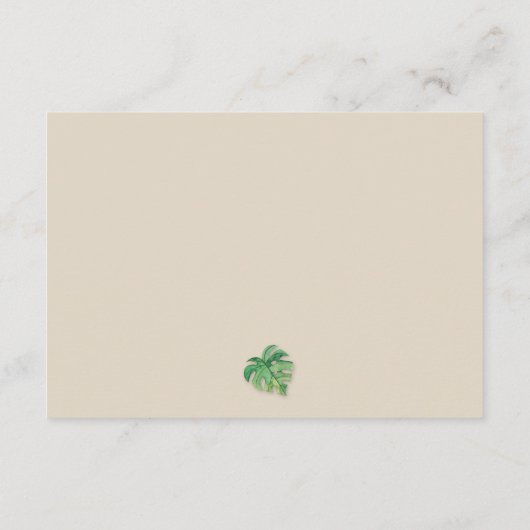 Tropical Monstera Leaf Tan Wedding Reception Card Begleitkarte (Rückseite)