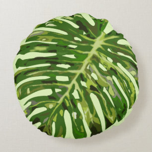 Tropical Monstera Leaf - Wählen/Hinzufügen Ihrer F Rundes Kissen