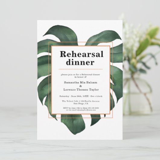 Tropical Monstera Leaf Wedding Probe Einladung (Stehend Vorderseite)