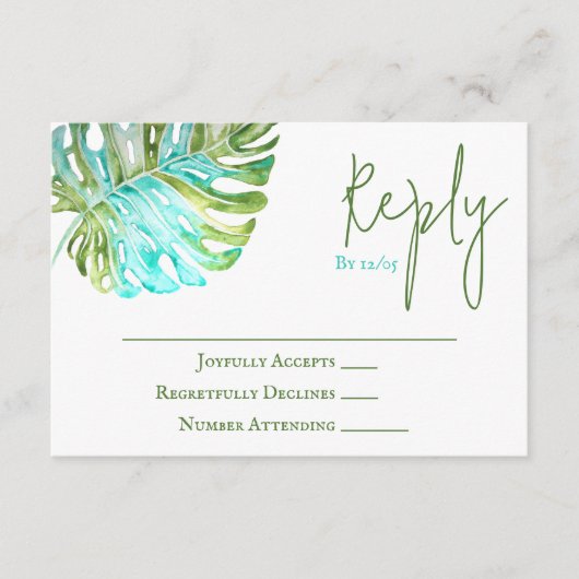 Tropical Monstera Leaf Wedding RSVP Card Hinweiskarte (Vorderseite)