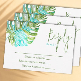 Tropical Monstera Leaf Wedding RSVP Card Hinweiskarte