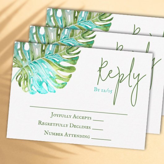 Tropical Monstera Leaf Wedding RSVP Card Hinweiskarte