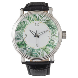 Tropical Monstera Leaf Wreath Mens Watch Armbanduhr