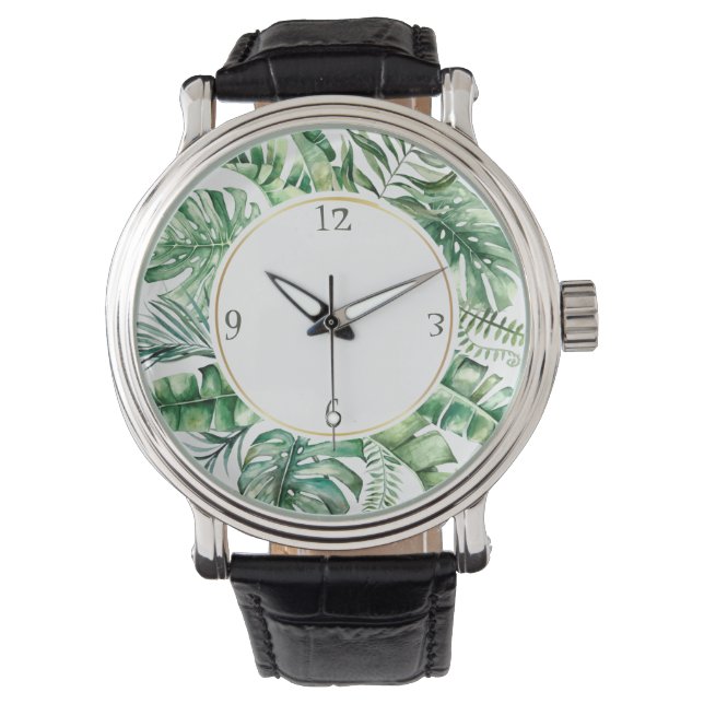 Tropical Monstera Leaf Wreath Mens Watch Armbanduhr (Vorderseite)
