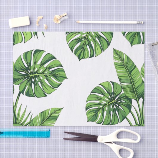 Tropical Monstera Leaves Seamless Pattern Green Seidenpapier (Handwerk)