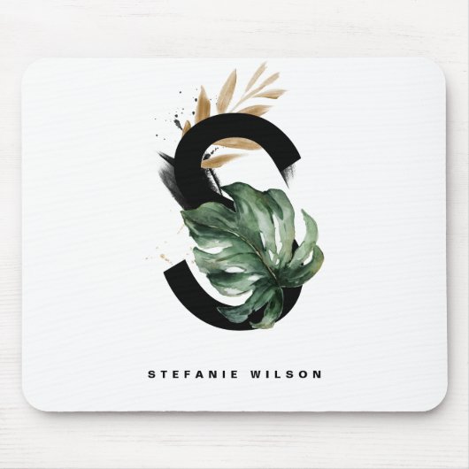 Tropical Monstera Letter S Monogram Personalisiert Mousepad (Vorne)