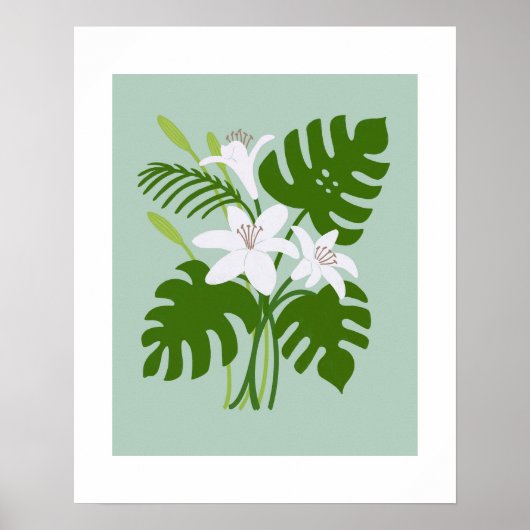 Tropical Monstera Lily Bouquet Poster (Vorne)