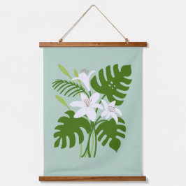 Tropical Monstera & Lily Wandteppich Mit Holzrahmen