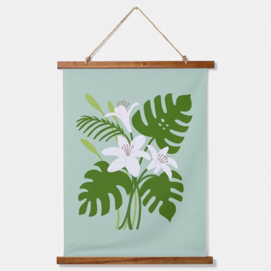 Tropical Monstera & Lily Wandteppich Mit Holzrahmen (Vorderseite)