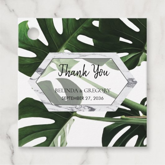 Tropical Monstera Marble Wedding Gift Geschenkanhänger (Vorderseite)