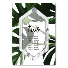 Tropical Monstera Marble Wedding Guest Names Tischnummer