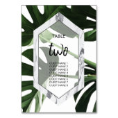 Tropical Monstera Marble Wedding Guest Names Tischnummer (Rückseite)