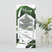 Tropical Monstera Marble Wedding Menükarte (Stehend Vorderseite)