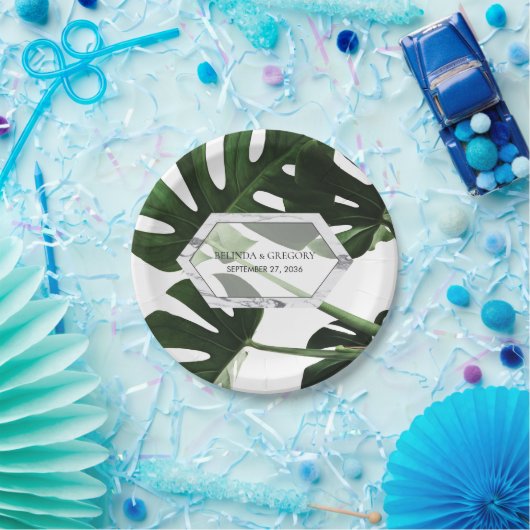 Tropical Monstera Marble Wedding Pappteller (Party)