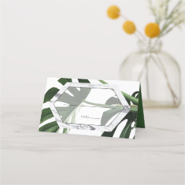 Tropical Monstera Marble Wedding Platzkarte