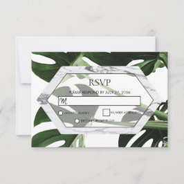 Tropical Monstera Marble Wedding RSVP Cards