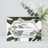 Tropical Monstera Marble Wedding RSVP Cards Karte (Stehend Vorderseite)