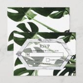 Tropical Monstera Marble Wedding RSVP Cards Karte (Vorne/Hinten)