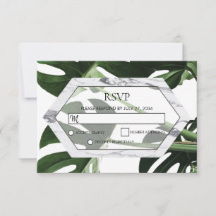 Tropical Monstera Marble Wedding RSVP Cards Karte