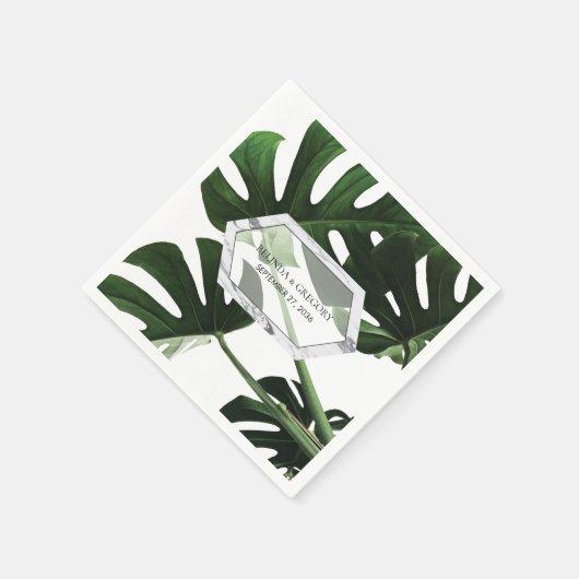 Tropical Monstera Marble Wedding Serviette (Ecke)