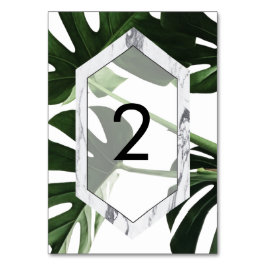 Tropical Monstera Marble Wedding Tischnummer