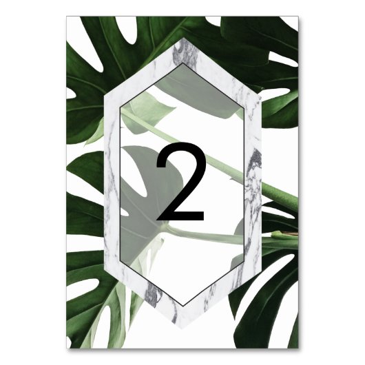 Tropical Monstera Marble Wedding Tischnummer (Rückseite)