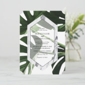 Tropical Monstera Marmor Hochzeitseinladungen Einladung (Stehend Vorderseite)