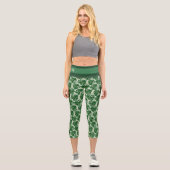 Tropical Monstera Muster florale dunkelgrüne Gewoh Capri Leggings (Vorderseite)
