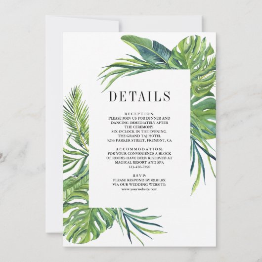 Tropical Monstera Palm All in One Wedding Einladung (Rückseite)