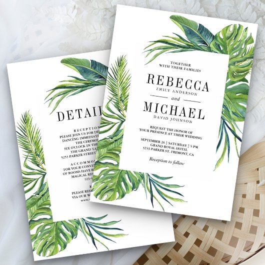 Tropical Monstera Palm All in One Wedding Einladung