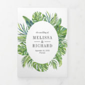 Tropical Monstera Palm Blätter All in One Wedding Dreifach Gefaltete Einladung (Cover)