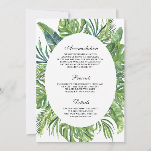 Tropical Monstera Palm Blätter All in One Wedding Einladung (Rückseite)