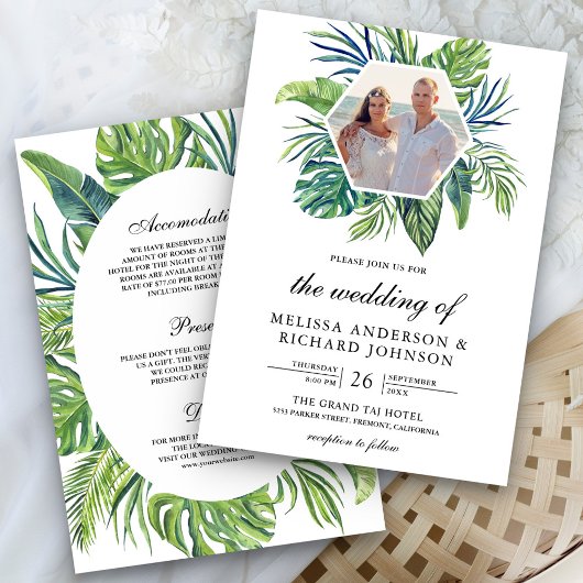 Tropical Monstera Palm Blätter All in One Wedding Einladung