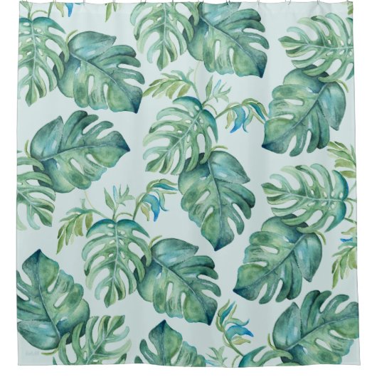 Tropical Monstera Palm Blätter Duschvorhang (Vorderseite)