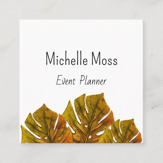 Tropical Monstera Palm Blätter Parco delle camelie Quadratische Visitenkarte (Vorderseite)