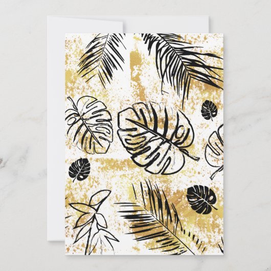 Tropical Monstera Palm Gold Black Feiern Einladung (Rückseite)