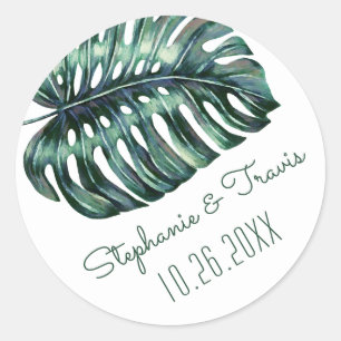 Tropical Monstera Palm Leaf Hochzeitstag Runder Aufkleber