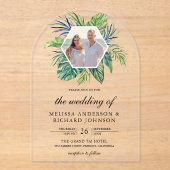 Tropical Monstera Palm Leaves Photo Wedding Acryleinladungen (Vorderseite)