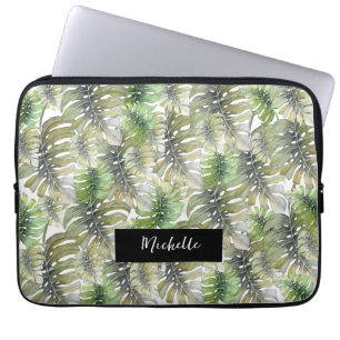 Tropical Monstera Palm Pastel Mit Monogramm Laptopschutzhülle