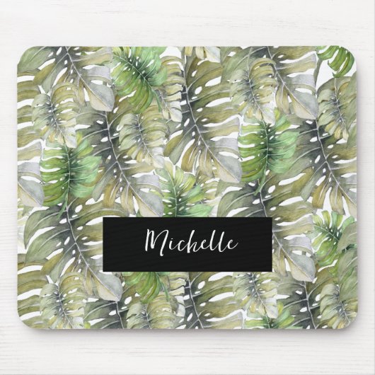 Tropical Monstera Palm Pastel Mit Monogramm Mousepad (Vorne)