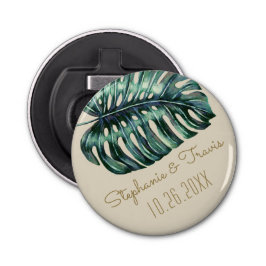 Tropical Monstera Palm Wedding Date Favor Magnet Flaschenöffner