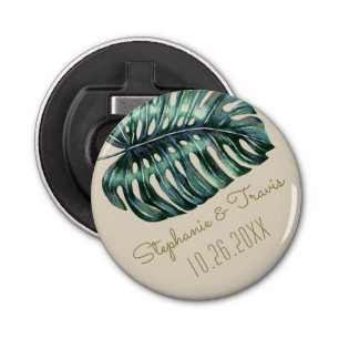Tropical Monstera Palm Wedding Date Favor Magnet Flaschenöffner