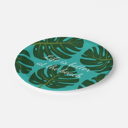 Tropical Monstera Palmblätterpapier Teller (Schrägansicht)