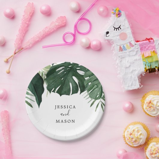 Tropical Monstera Polterabend Paper Plate Pappteller (Party)