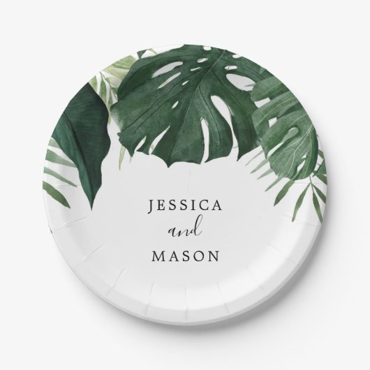 Tropical Monstera Polterabend Paper Plate Pappteller (Vorderseite)