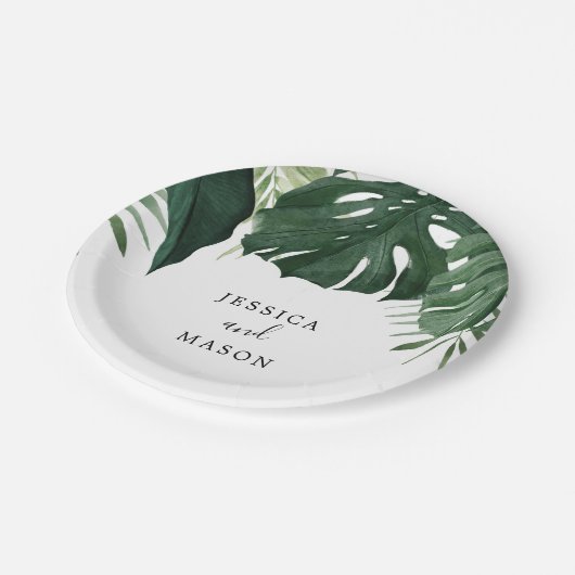 Tropical Monstera Polterabend Paper Plate Pappteller (Schrägansicht)