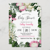 Tropical Monstera Protea Blume Pink Baby Dusche Einladung (Vorne/Hinten)